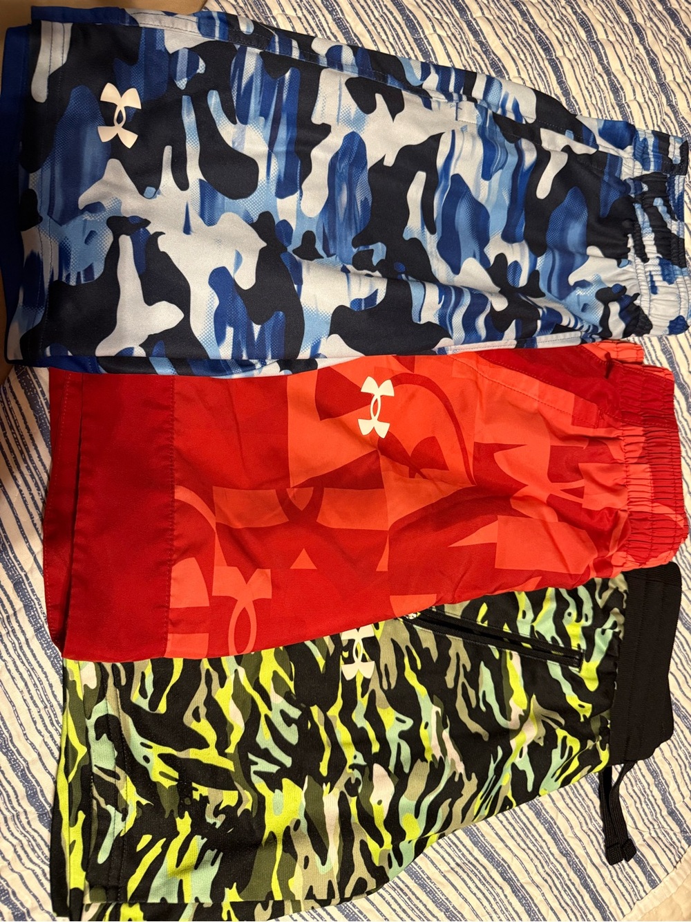 Under Armour Kids Shorts Trio - Blue Camo, Red, Neon Green Camo